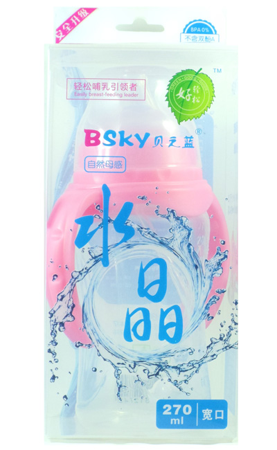 貝之藍(lán)寬口自動母感水晶奶瓶270ml粉色