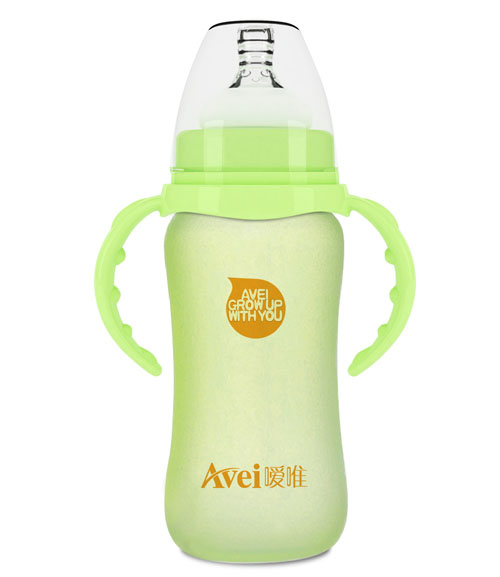 噯唯寬口帶柄自動感溫防護玻璃奶瓶(260ml)1