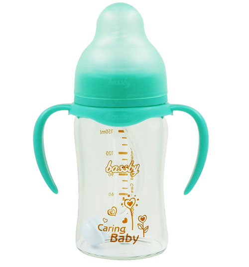 貝斯比寬口弧形晶鉆玻璃自動(dòng)奶瓶150ml綠色