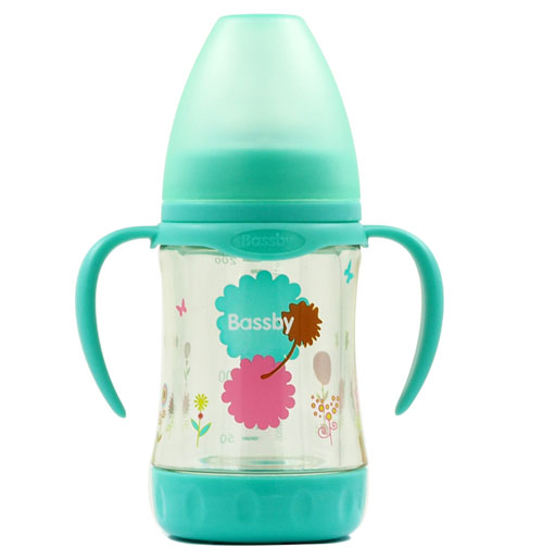 貝斯比寬口弧形晶鉆玻璃防爆兩用奶瓶120m綠色(PPSU防護套)