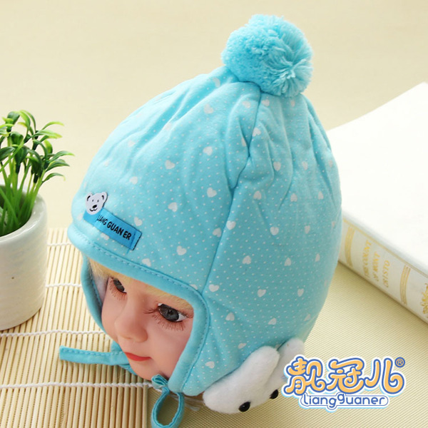 靚冠兒嬰幼兒夾棉保暖護(hù)耳帽子淺藍(lán)色