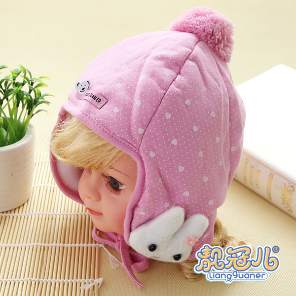 靚冠兒嬰幼兒夾棉保暖護(hù)耳帽子粉色