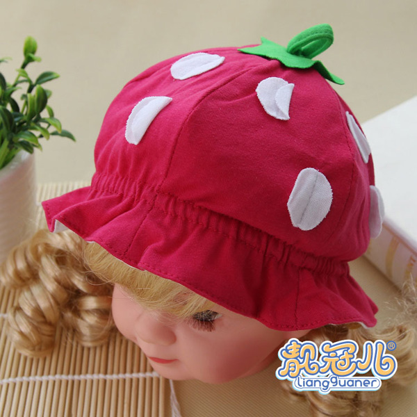 靚冠兒嬰幼兒純棉六片花邊帽子玫紅色