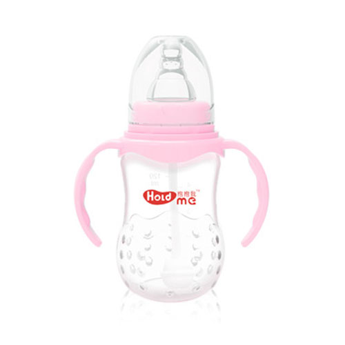 抱抱我標(biāo)口徑300ml草莓形帶柄自動PP奶瓶粉色