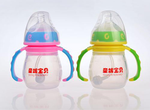童妮寶貝帶手柄雙色硅膠嬰兒奶瓶