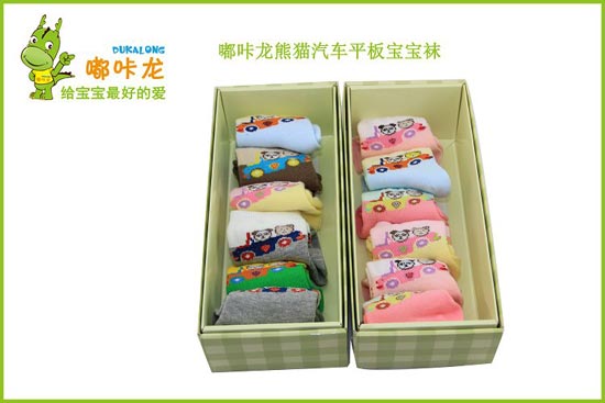 嘟咔龍熊貓汽車平板小號(hào)6雙禮盒裝寶寶襪