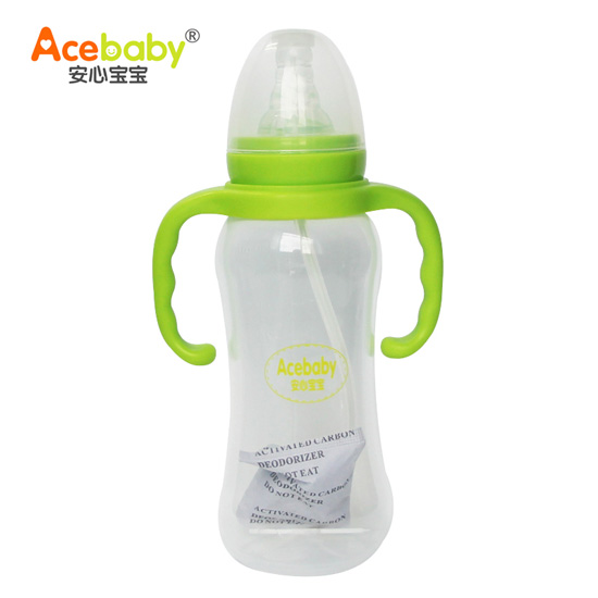 安心寶寶250ml標口圓弧形雙耳自動PP奶瓶綠色