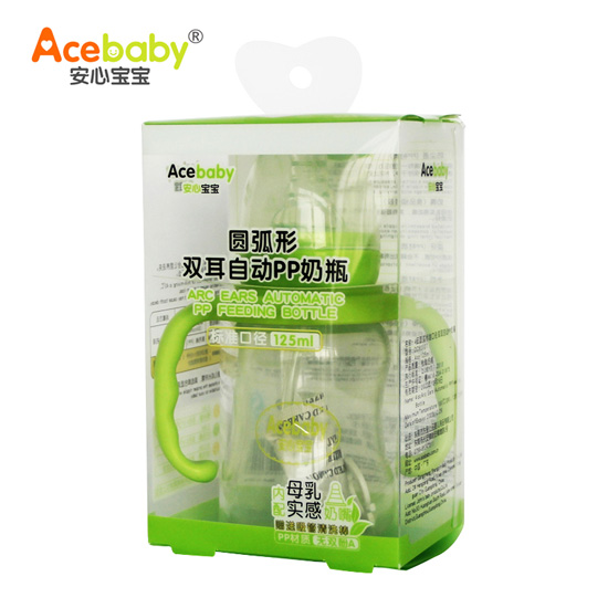 安心寶寶125ml標口圓弧形雙耳自動PP奶瓶綠色手柄盒裝