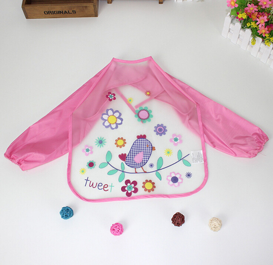 嬰兒EVA免洗吃飯衣圍兜圍嘴長(zhǎng)袖粉