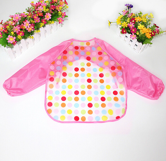 嬰兒EVA免洗吃飯衣圍兜圍嘴長袖粉圓點(diǎn)
