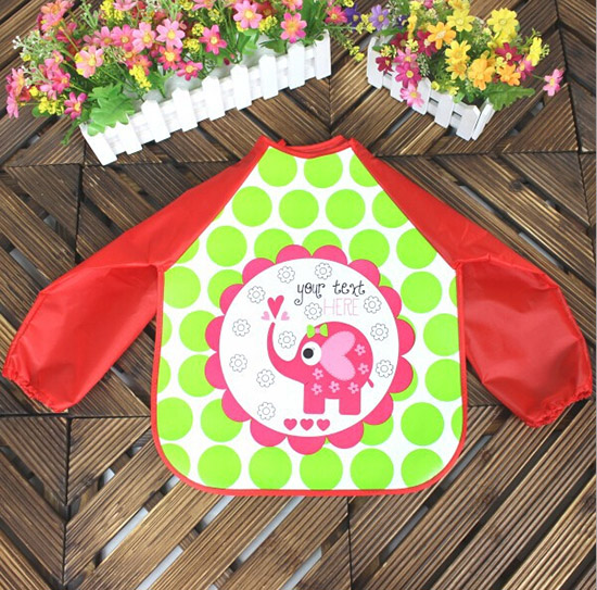 嬰兒EVA免洗吃飯衣圍兜圍嘴長袖紅