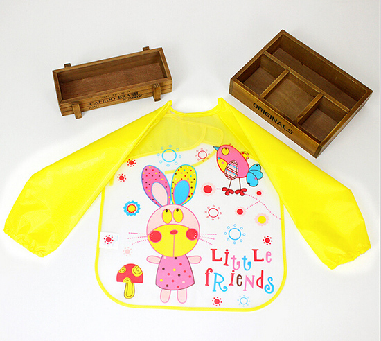 嬰兒EVA免洗吃飯衣圍兜圍嘴長袖黃