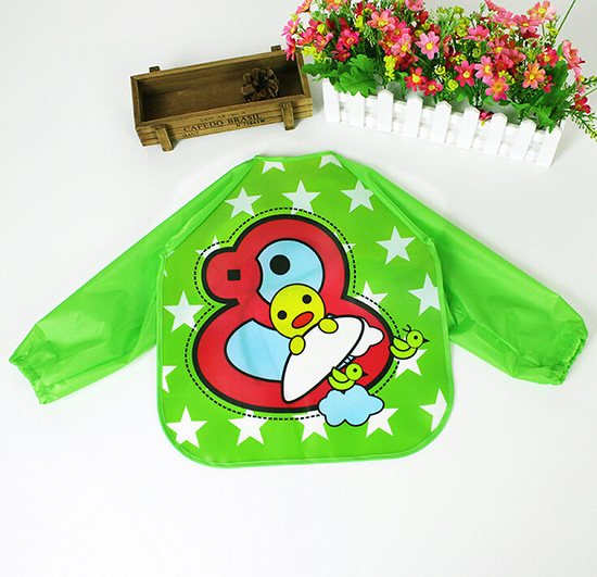 嬰兒EVA免洗吃飯衣圍兜圍嘴長(zhǎng)袖亮綠