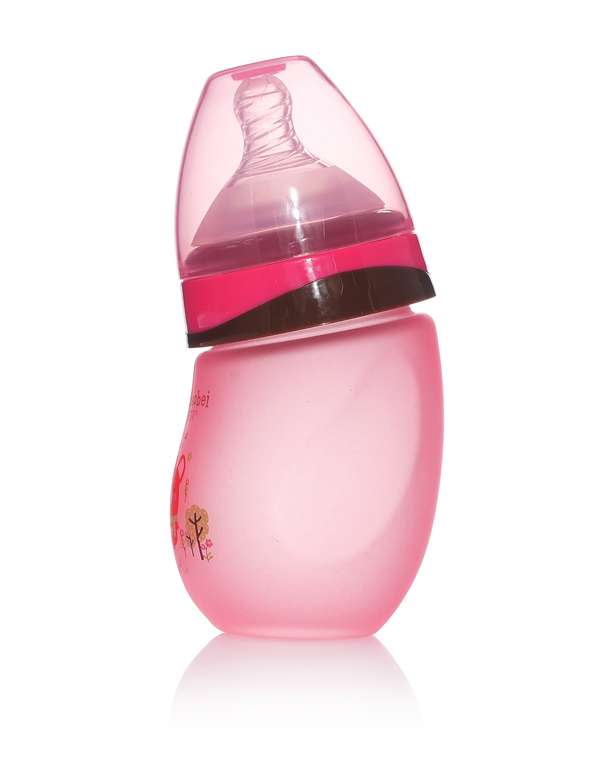 芭芘寶貝高硼硅包膠玻璃彎頭奶瓶紅色