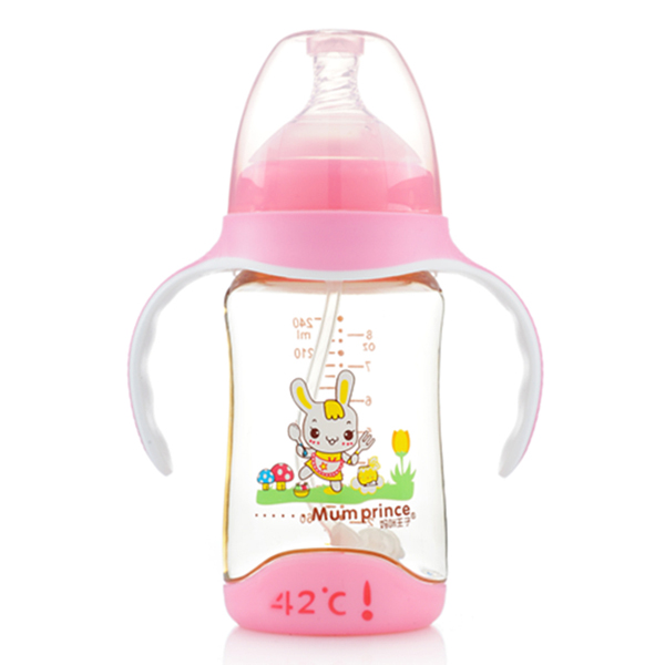 媽咪王子PPSU寬口自動吸240ml感溫奶瓶 粉色