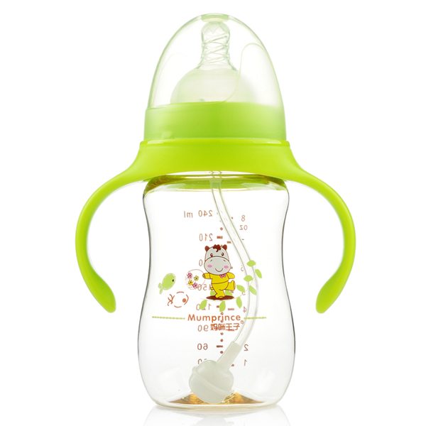 媽咪王子PPSU寬口自動吸240ml弧形奶瓶 綠色