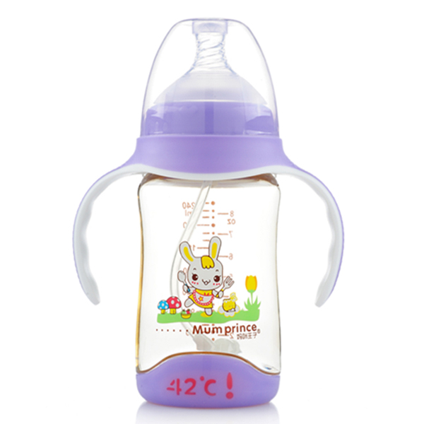 媽咪王子PPSU寬口自動吸240ml感溫奶瓶 紫色
