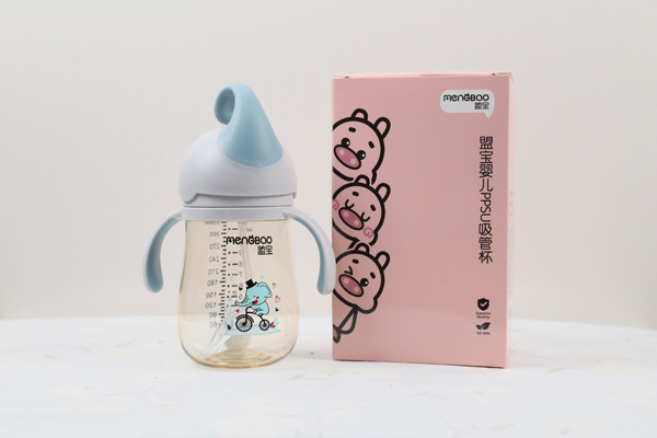 盟寶嬰兒PPSU吸管杯 藍色灰色2