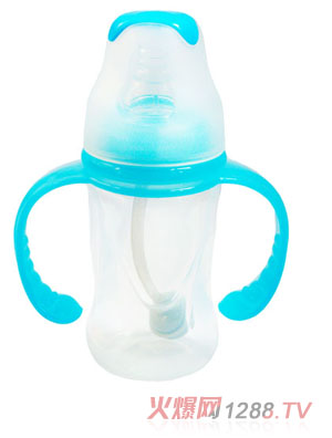 親恩4安標(biāo)口徑花型雙柄自動PP奶瓶（蘭色）