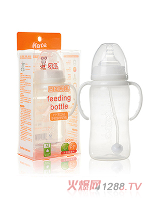 可兒KR-1028 寬口手把吸管PP奶瓶300ml