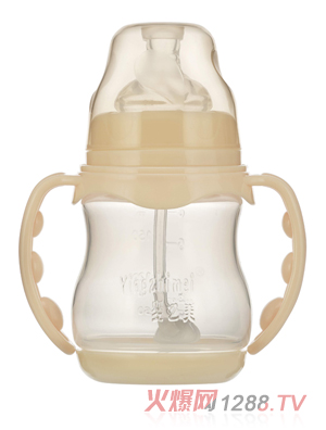 嬰之美寬口雙耳自動(dòng)圓弧PP奶瓶帶底180ML乳白色