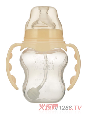嬰之美寬口雙耳自動葫蘆PP奶瓶210ML乳白色