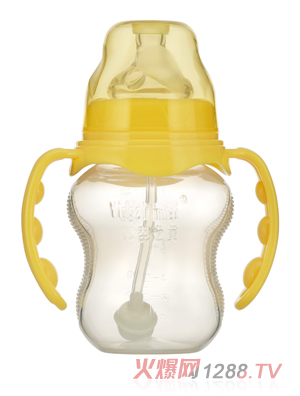 嬰之美寬口雙耳自動葫蘆PP奶瓶210ML黃色