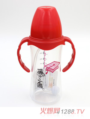 博士小帽PP有柄自然親子寬口自動(dòng)奶瓶300ml紅色