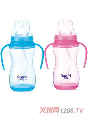 乖喜寬口PP帶底座弧形感溫自動(dòng)奶瓶330ML G0067
