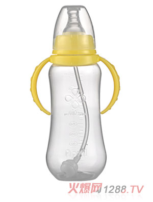 愛普麗標口弧形PP奶瓶280ml黃色