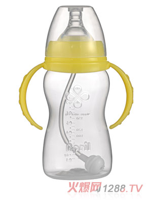愛普麗寬口弧形PP奶瓶240ml黃色