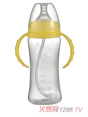 愛普麗寬口弧形PP奶瓶280ml黃色