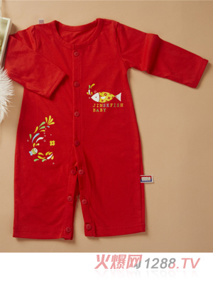 金色小魚(yú)純棉大紅雙面哈衣