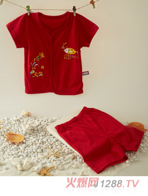 金色小魚(yú)純棉大紅短袖桃開(kāi)套