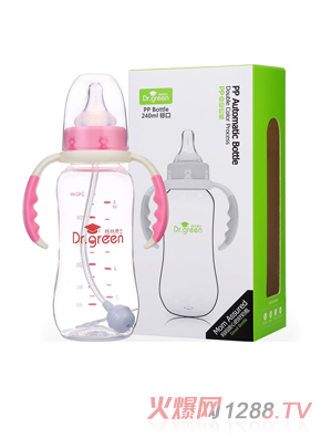 格林博士標(biāo)口PP自動(dòng)奶瓶240ML紅色