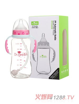 格林博士寬口PP自動(dòng)奶瓶240ML紅色