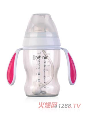 清素250ml寬口自動(dòng)PP奶瓶配變流量奶嘴-玫紅色