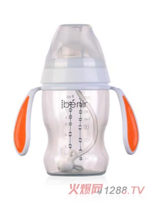 清素250ml寬口自動(dòng)PP奶瓶配變流量奶嘴-橙色