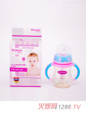 尚嬰兒PPSU自動(dòng)寬口奶瓶210ML粉底藍(lán)蓋