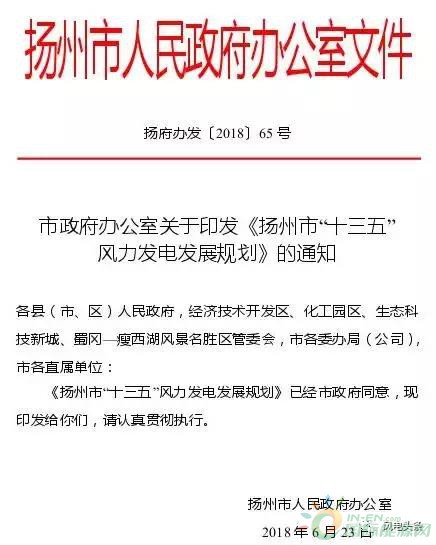 2.1GW！揚州市“十三五”風力發(fā)電發(fā)展規(guī)劃正式頒布：鼓勵投資建設和經(jīng)營分散式風電項目！